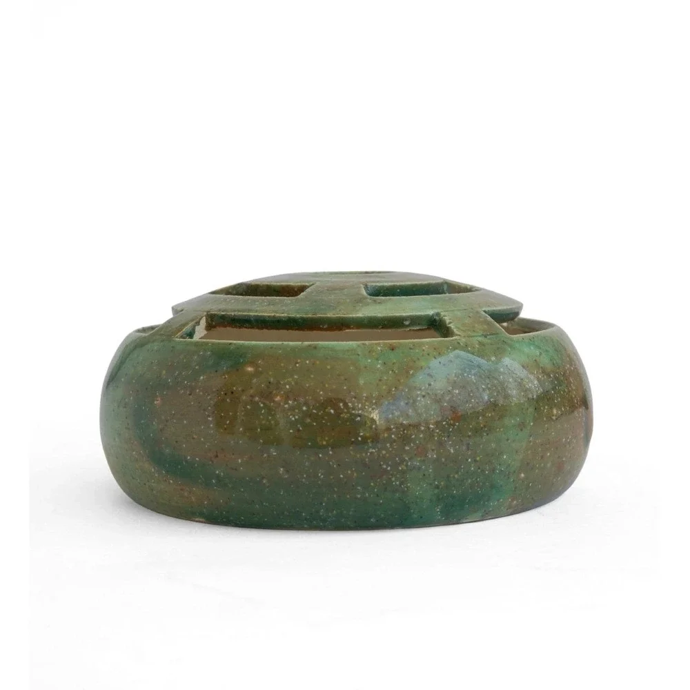 Vintage Green Pottery Flower Frog Bud Vase Flower Arranger Minimalist Decor